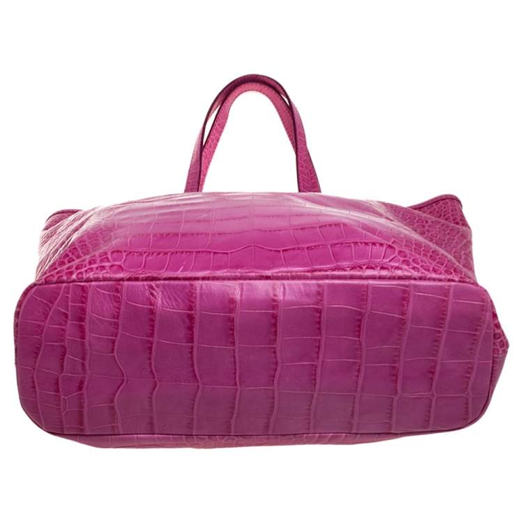 Pre Owned Roberto Cavalli Pink Croc Embossed Leather Shopper Tote