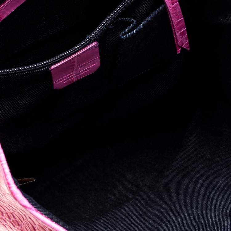 Pre Owned Roberto Cavalli Pink Croc Embossed Leather Shopper Tote