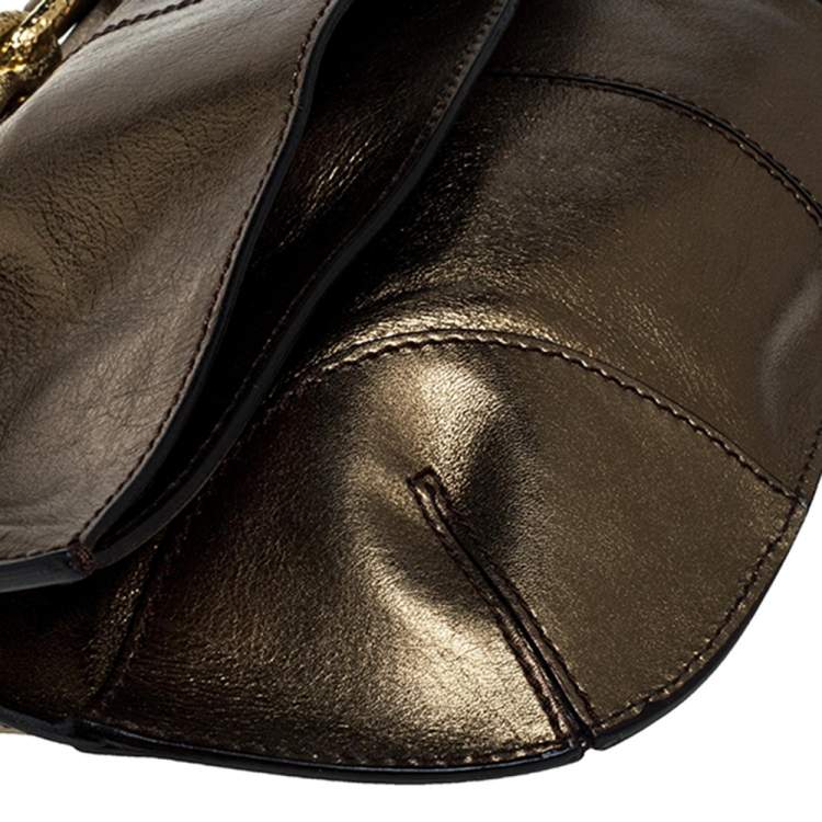 Pre Owned Roberto Cavalli Olive Green Leather Fold Over Clutch