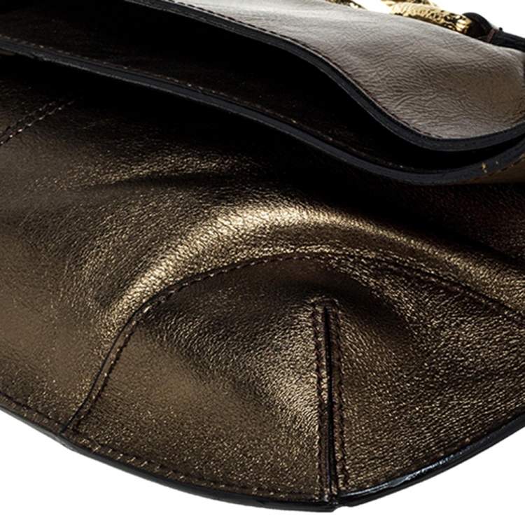 Pre Owned Roberto Cavalli Olive Green Leather Fold Over Clutch