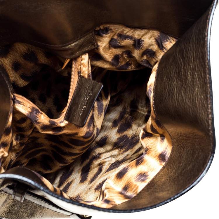 Pre Owned Roberto Cavalli Olive Green Leather Fold Over Clutch
