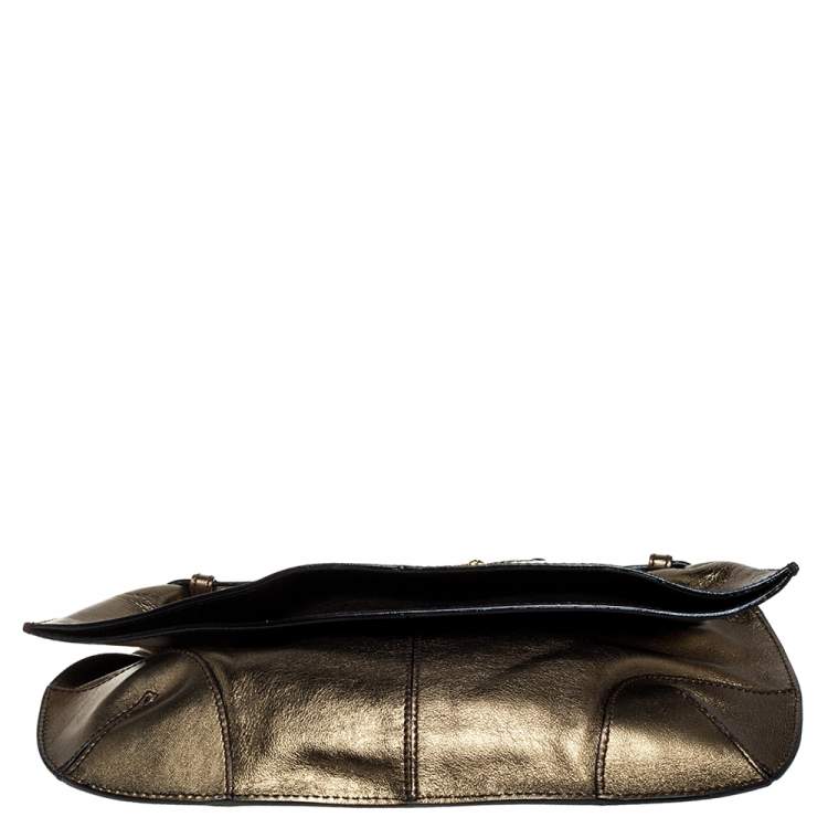 Pre Owned Roberto Cavalli Olive Green Leather Fold Over Clutch