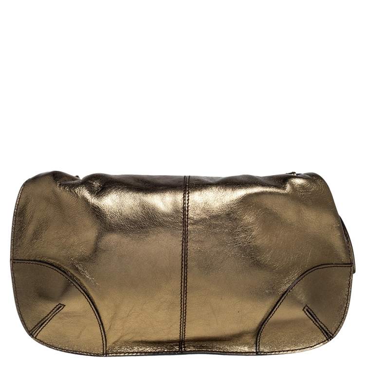 Pre Owned Roberto Cavalli Olive Green Leather Fold Over Clutch