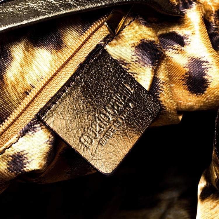 Pre Owned Roberto Cavalli Olive Green Leather Fold Over Clutch