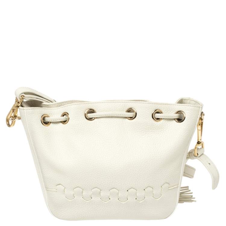 Pre Owned Roberto Cavalli White Leather Drawstring Tassel Shoulder Bag