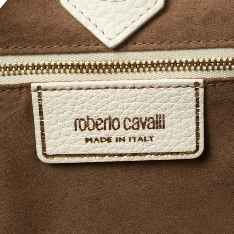 Pre Owned Roberto Cavalli White Leather Drawstring Tassel Shoulder Bag
