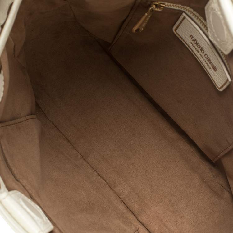 Pre Owned Roberto Cavalli White Leather Drawstring Tassel Shoulder Bag