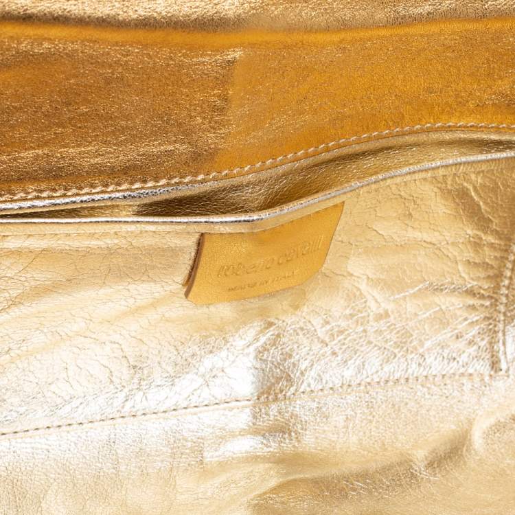 مملوكة مسبقًا Roberto Cavalli Gold Leather Serpent Clasp Chain Clutch