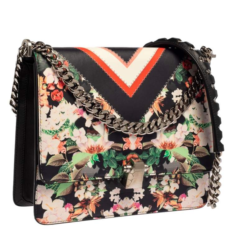 Pre Owned Roberto Cavalli Multicolor Floral Print Leather Shoulder Bag