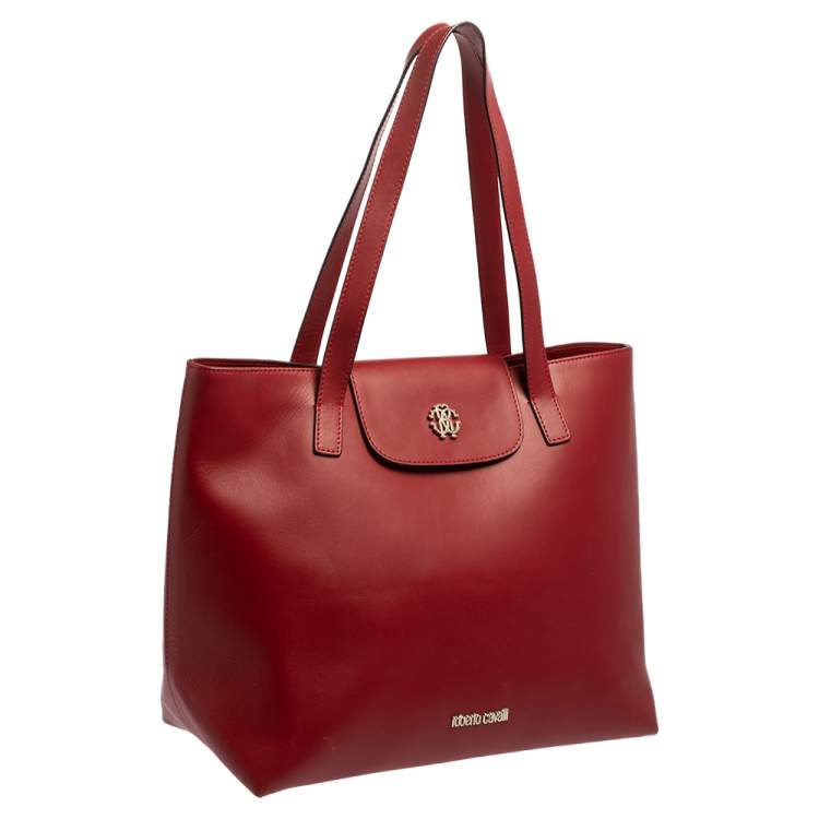 Pre Owned Roberto Cavalli Red Leather Flap Tote