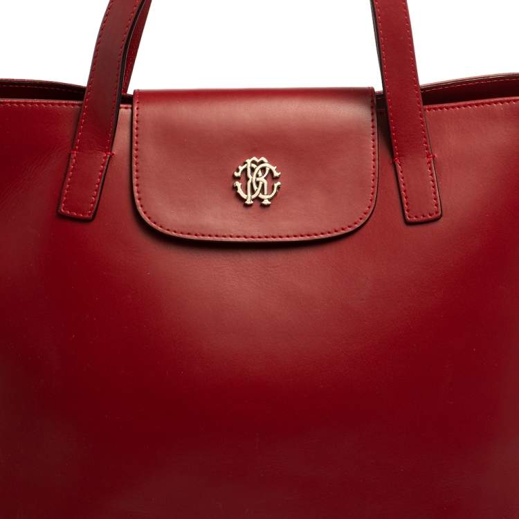 Pre Owned Roberto Cavalli Red Leather Flap Tote