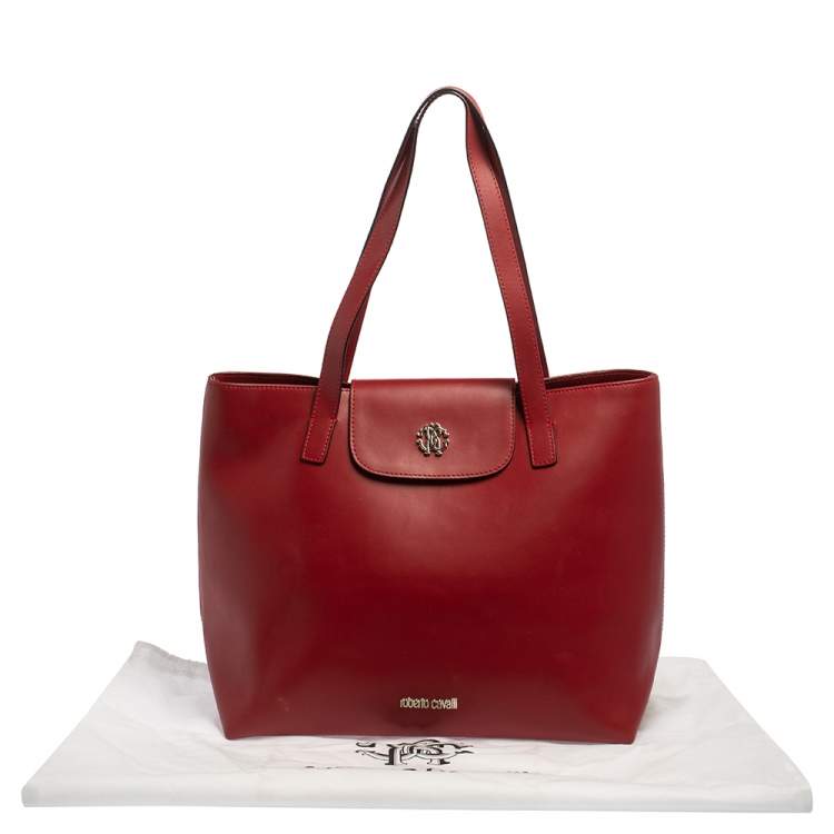 Pre Owned Roberto Cavalli Red Leather Flap Tote