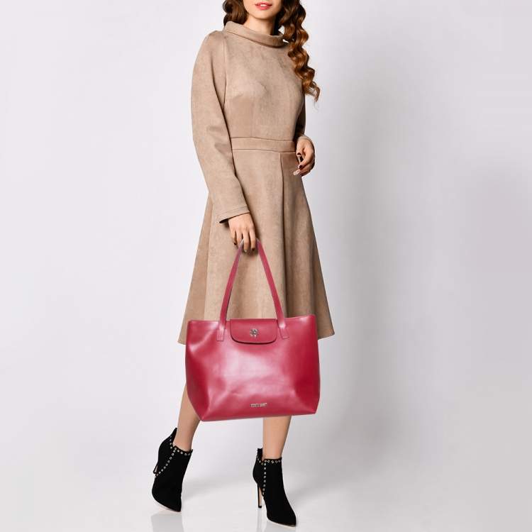Pre Owned Roberto Cavalli Red Leather Flap Tote