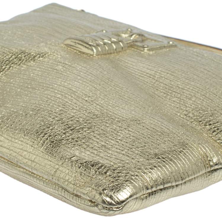 Pre Owned Roberto Cavalli Metallic Gold Leather Clutch