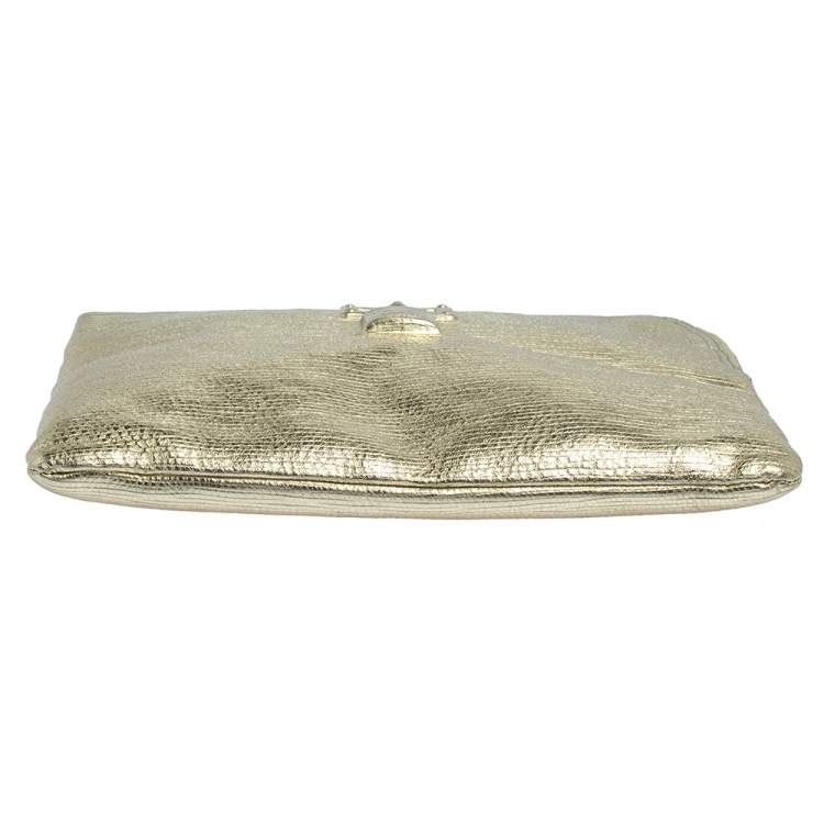 Pre Owned Roberto Cavalli Metallic Gold Leather Clutch