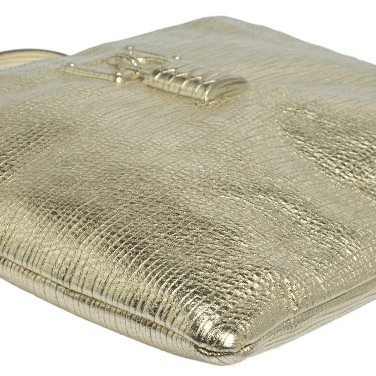 Pre Owned Roberto Cavalli Metallic Gold Leather Clutch