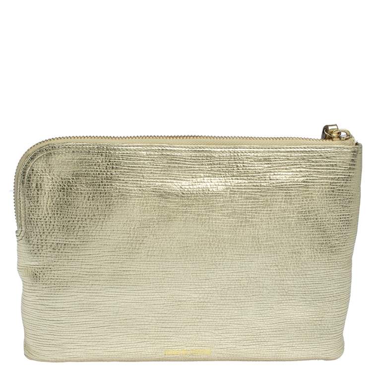 Pre Owned Roberto Cavalli Metallic Gold Leather Clutch