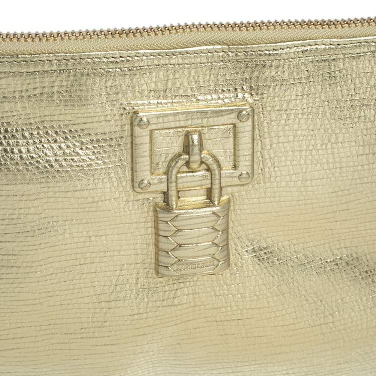 Pre Owned Roberto Cavalli Metallic Gold Leather Clutch