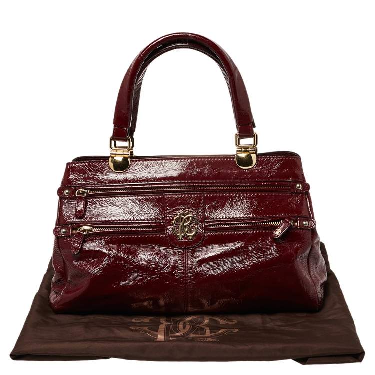 Pre Owned Roberto Cavalli Burgundy Patent Leather Shoulder Bag