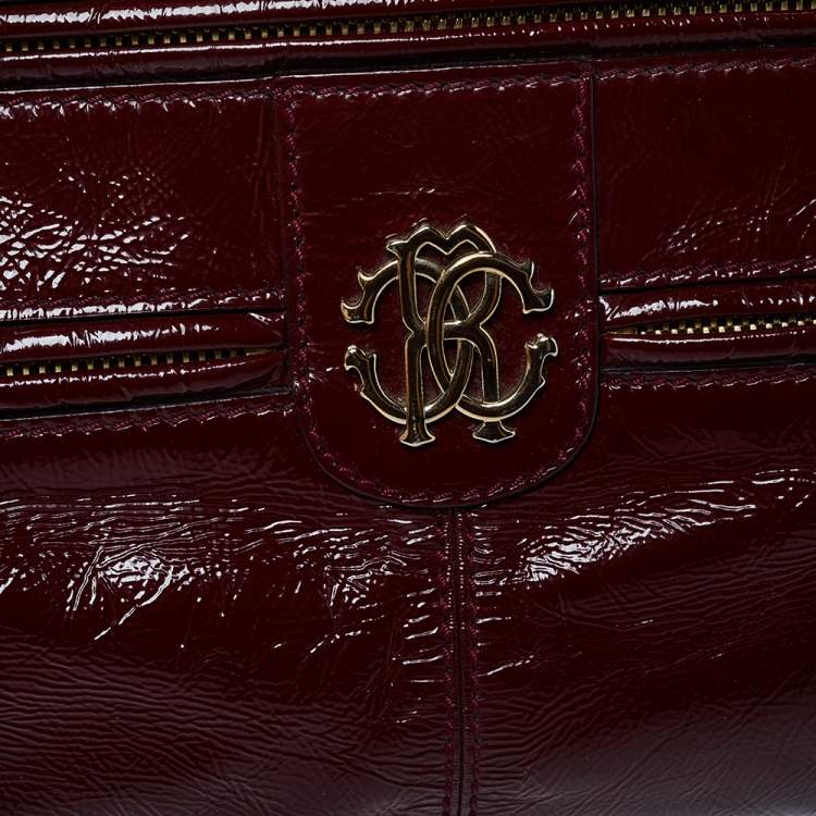 Pre Owned Roberto Cavalli Burgundy Patent Leather Shoulder Bag