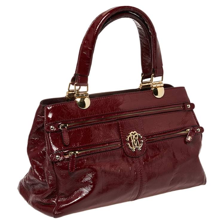 Pre Owned Roberto Cavalli Burgundy Patent Leather Shoulder Bag