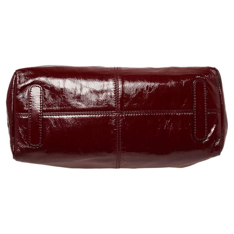 Pre Owned Roberto Cavalli Burgundy Patent Leather Shoulder Bag