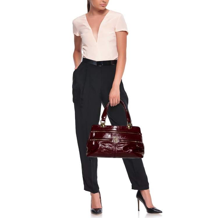 Pre Owned Roberto Cavalli Burgundy Patent Leather Shoulder Bag