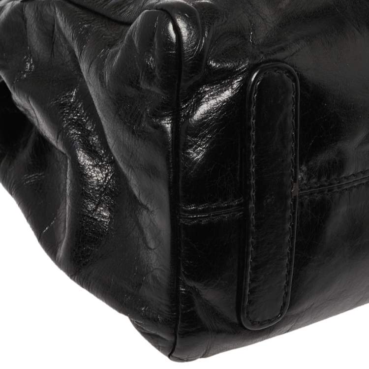 Pre Owned Roberto Cavalli Black Glazed Leather RC Logo Tote