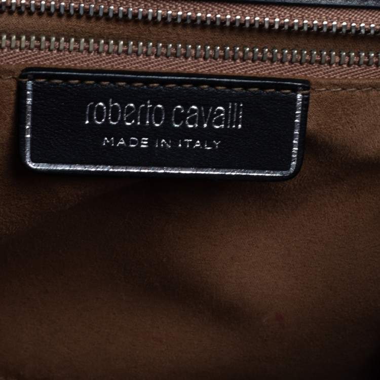 Pre Owned Roberto Cavalli Beige/Black Snakeskin and Leather Hera Flap Shoulder Bag