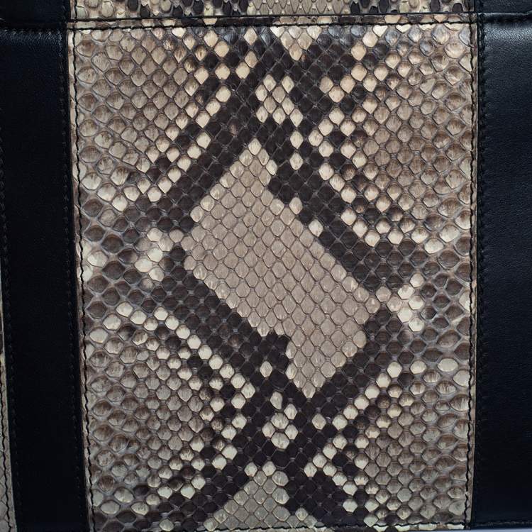 Pre Owned Roberto Cavalli Beige/Black Snakeskin and Leather Hera Flap Shoulder Bag