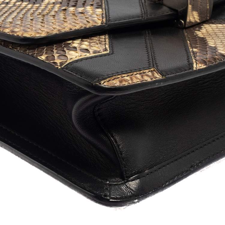 Pre Owned Roberto Cavalli Beige/Black Snakeskin and Leather Hera Flap Shoulder Bag