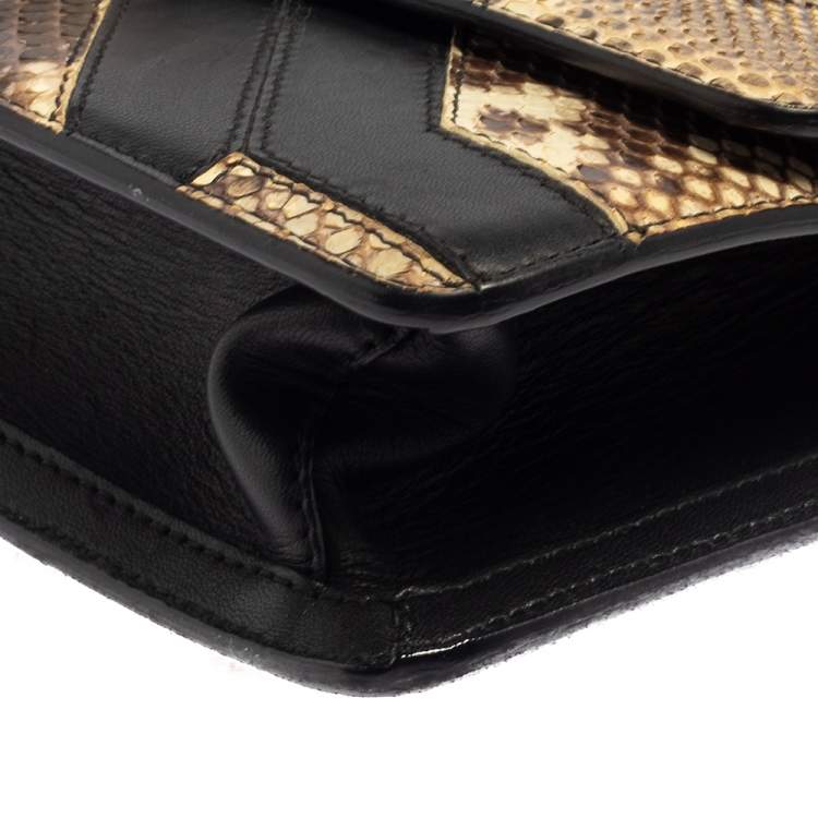 Pre Owned Roberto Cavalli Beige/Black Snakeskin and Leather Hera Flap Shoulder Bag