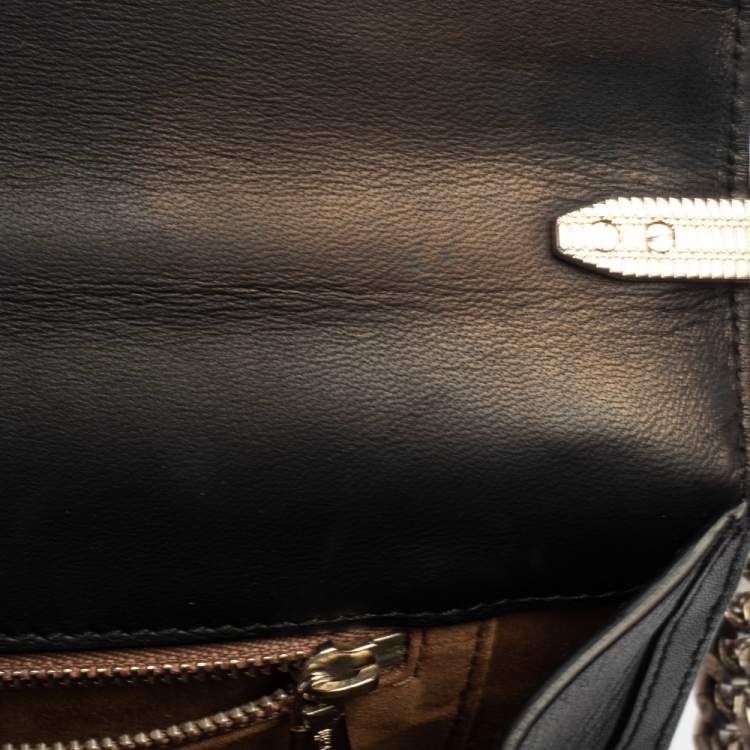 Pre Owned Roberto Cavalli Beige/Black Snakeskin and Leather Hera Flap Shoulder Bag