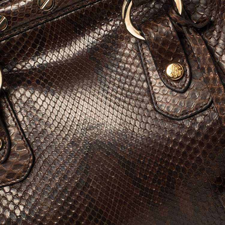 Pre Owned Roberto Cavalli Brown Studded Python Satchel