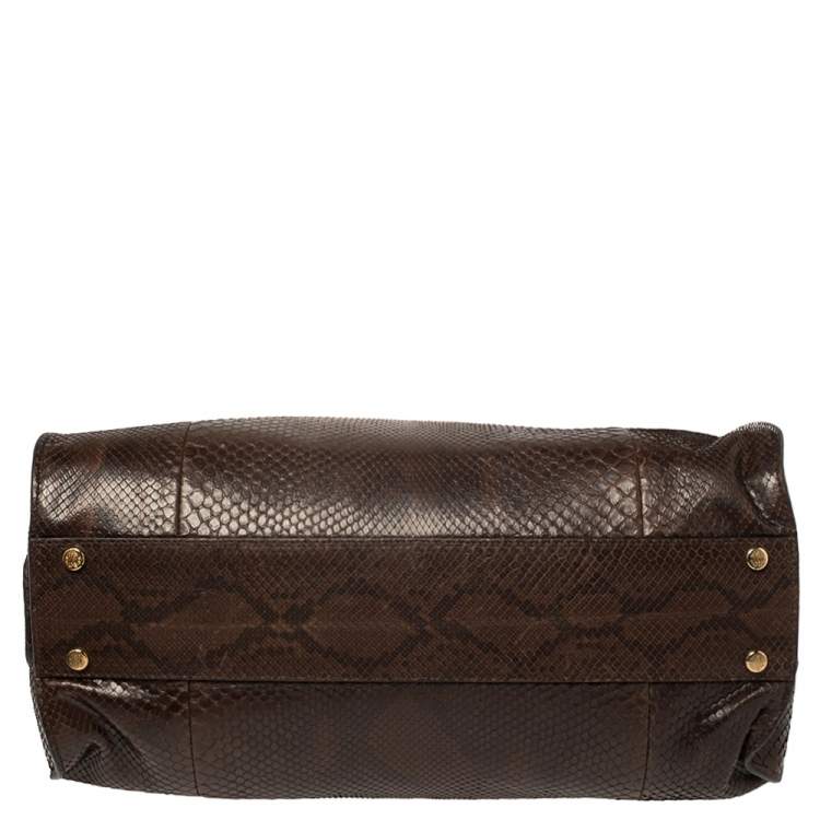 Pre Owned Roberto Cavalli Brown Studded Python Satchel