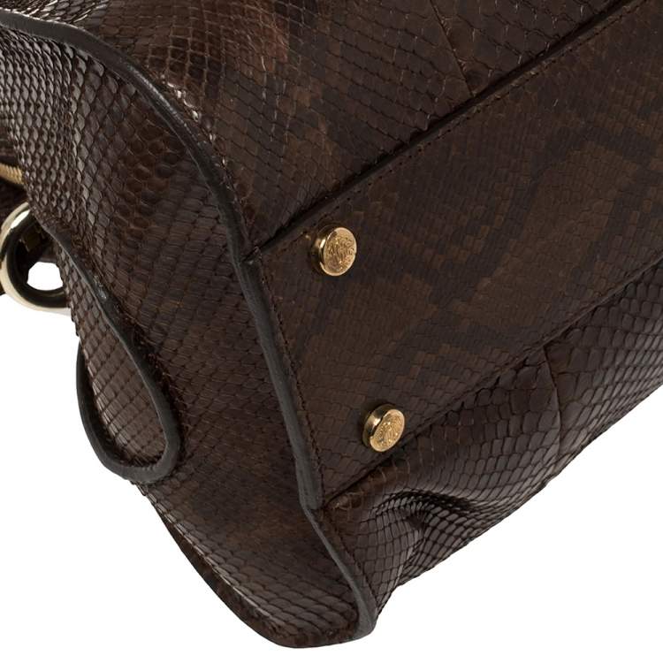 Pre Owned Roberto Cavalli Brown Studded Python Satchel