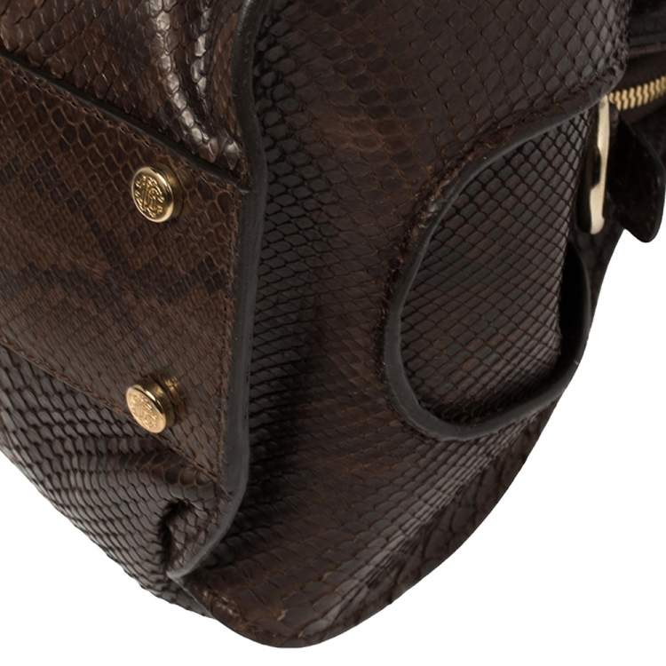 Pre Owned Roberto Cavalli Brown Studded Python Satchel