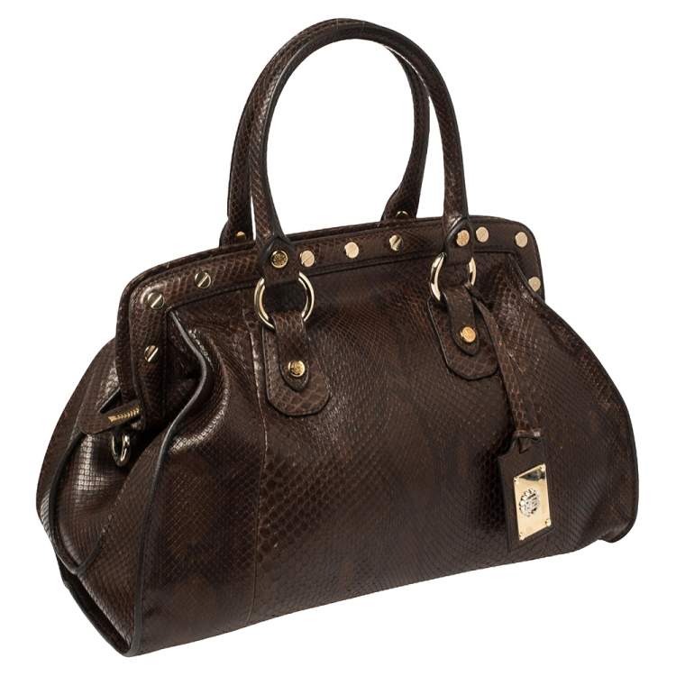 Pre Owned Roberto Cavalli Brown Studded Python Satchel