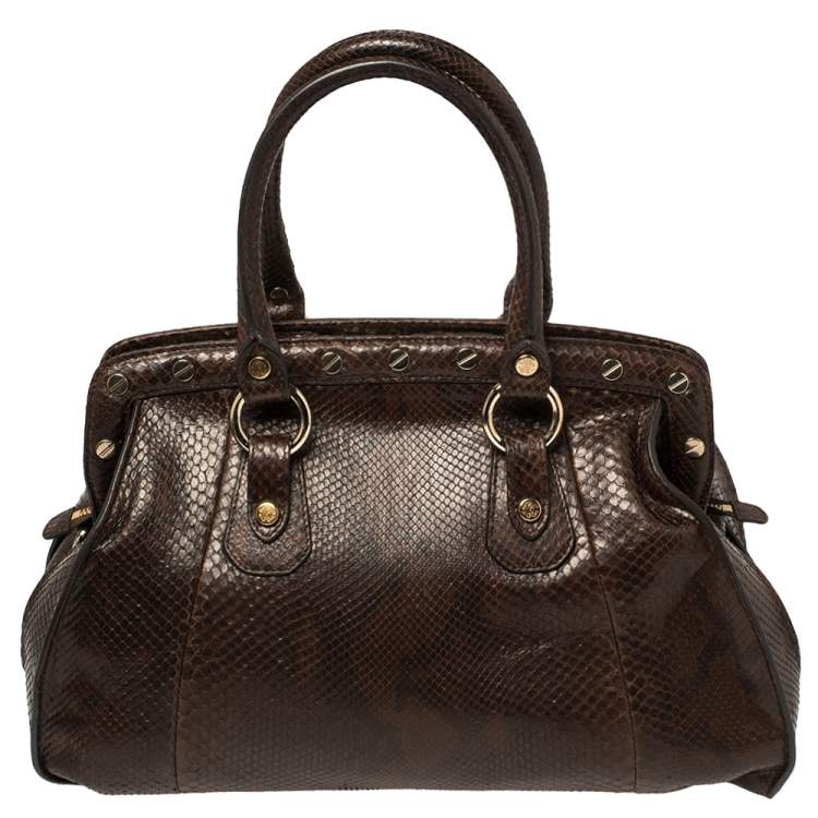 Pre Owned Roberto Cavalli Brown Studded Python Satchel