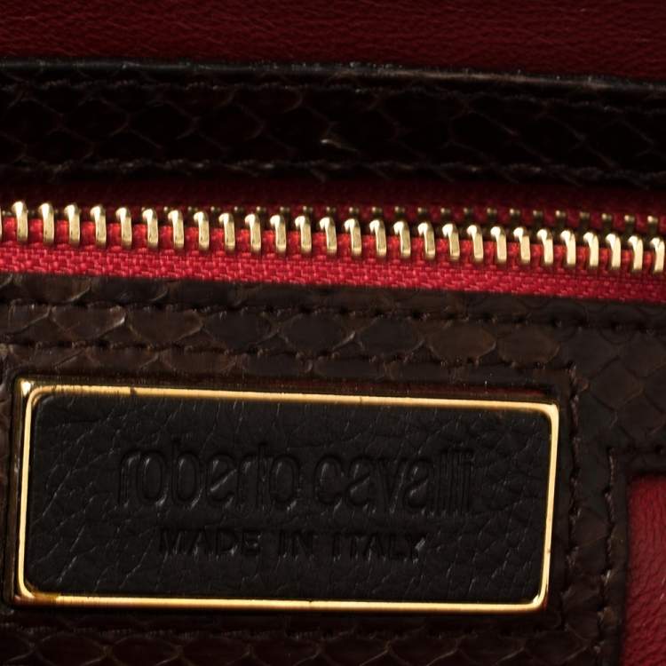 Pre Owned Roberto Cavalli Brown Studded Python Satchel