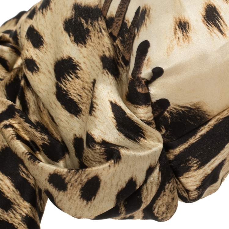 Pre Owned Roberto Cavalli Beige/Black Leopard Print Satin Clutch 