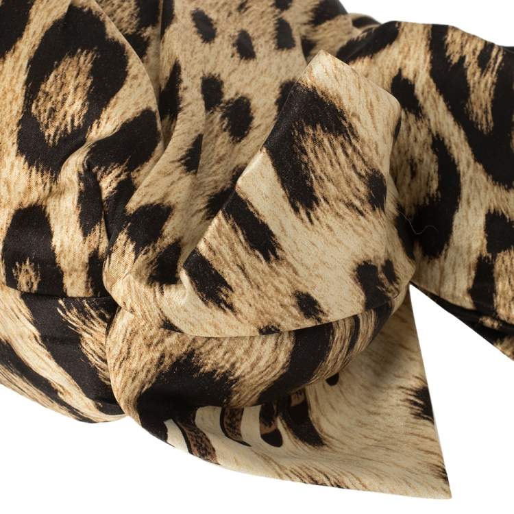 Pre Owned Roberto Cavalli Beige/Black Leopard Print Satin Clutch 