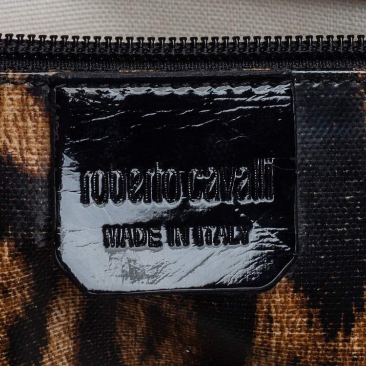 Pre Owned Roberto Cavalli Beige/Black Leopard Print Coated Canvas Tote