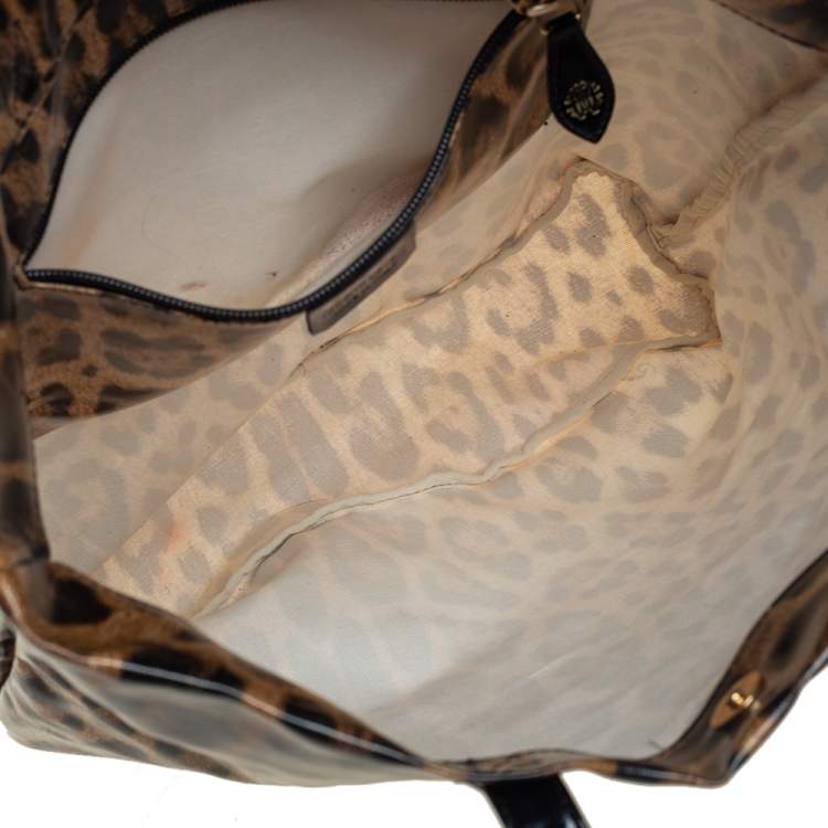 Pre Owned Roberto Cavalli Beige/Black Leopard Print Coated Canvas Tote
