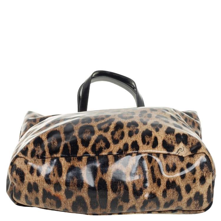 Pre Owned Roberto Cavalli Beige/Black Leopard Print Coated Canvas Tote