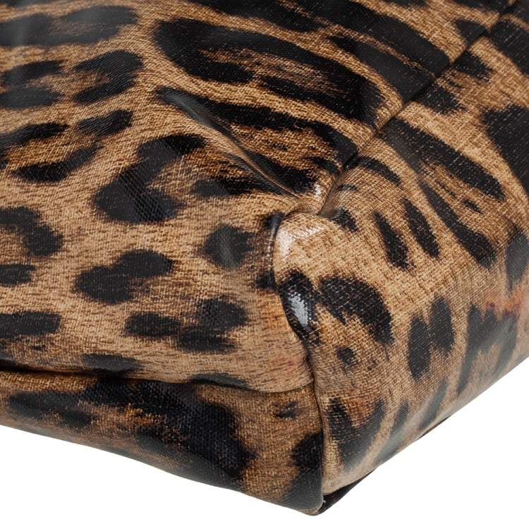 Pre Owned Roberto Cavalli Beige/Black Leopard Print Coated Canvas Tote