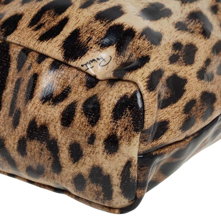 Pre Owned Roberto Cavalli Beige/Black Leopard Print Coated Canvas Tote