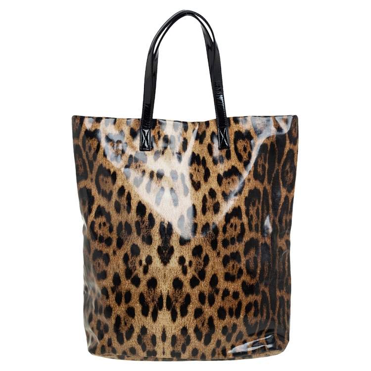 Pre Owned Roberto Cavalli Beige/Black Leopard Print Coated Canvas Tote