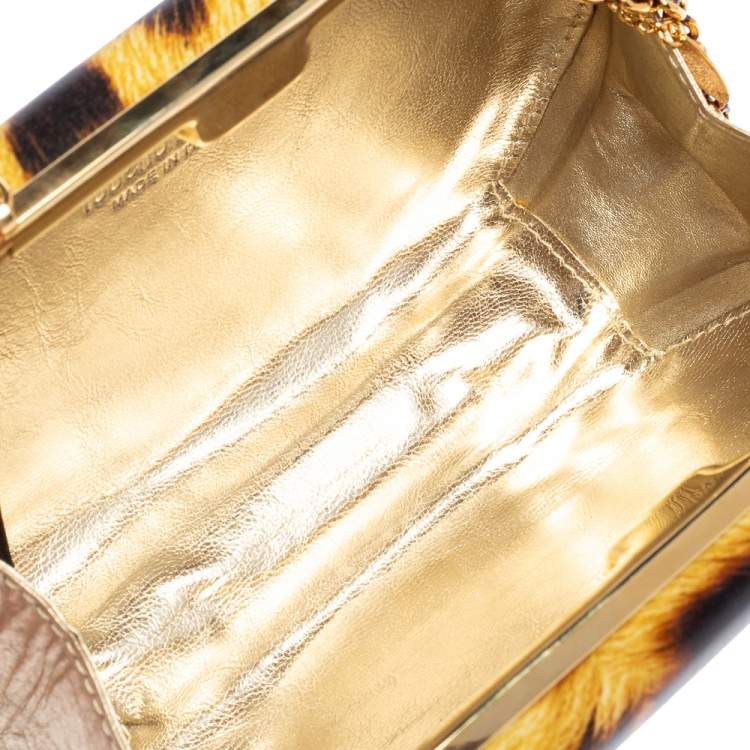 Pre Owned Roberto Cavalli Brown Leopard Print Leather Clutch