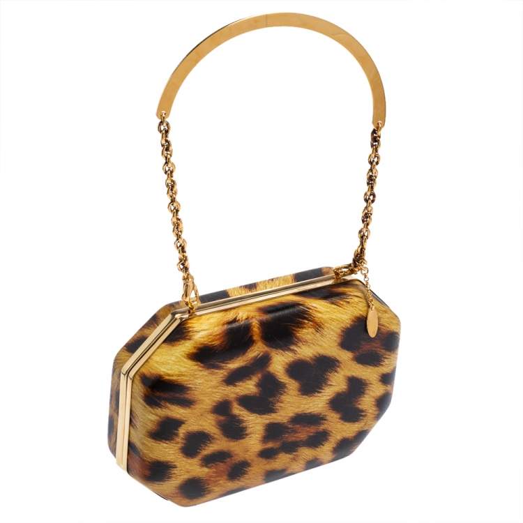 Pre Owned Roberto Cavalli Brown Leopard Print Leather Clutch